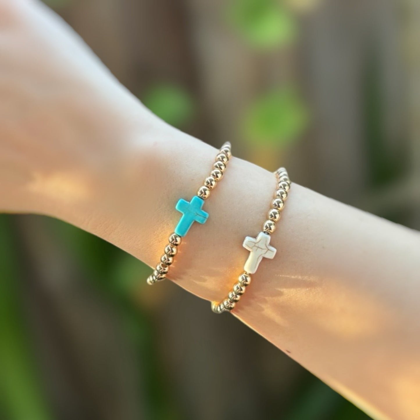 Gold Howlite Cross Bracelet
