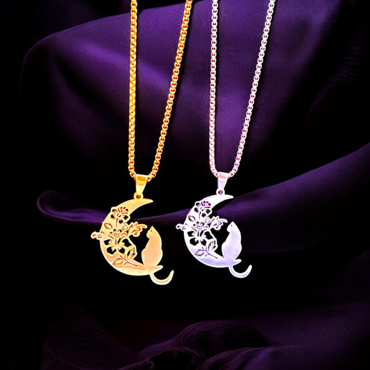 Cat Crescent Necklace 🌙🐾✨