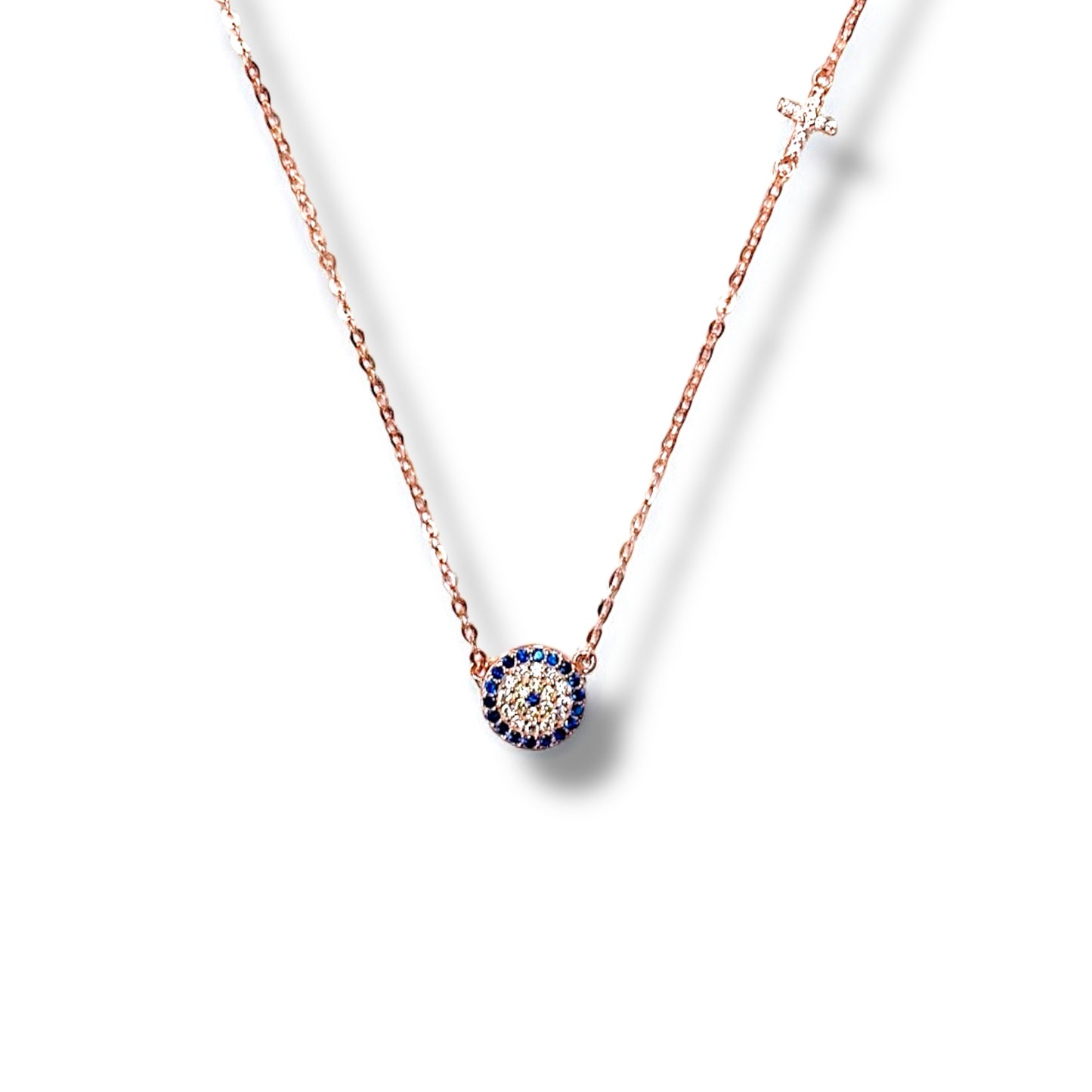 ✨ Zoe Necklace – Cross & Evil Eye Pendant ✨