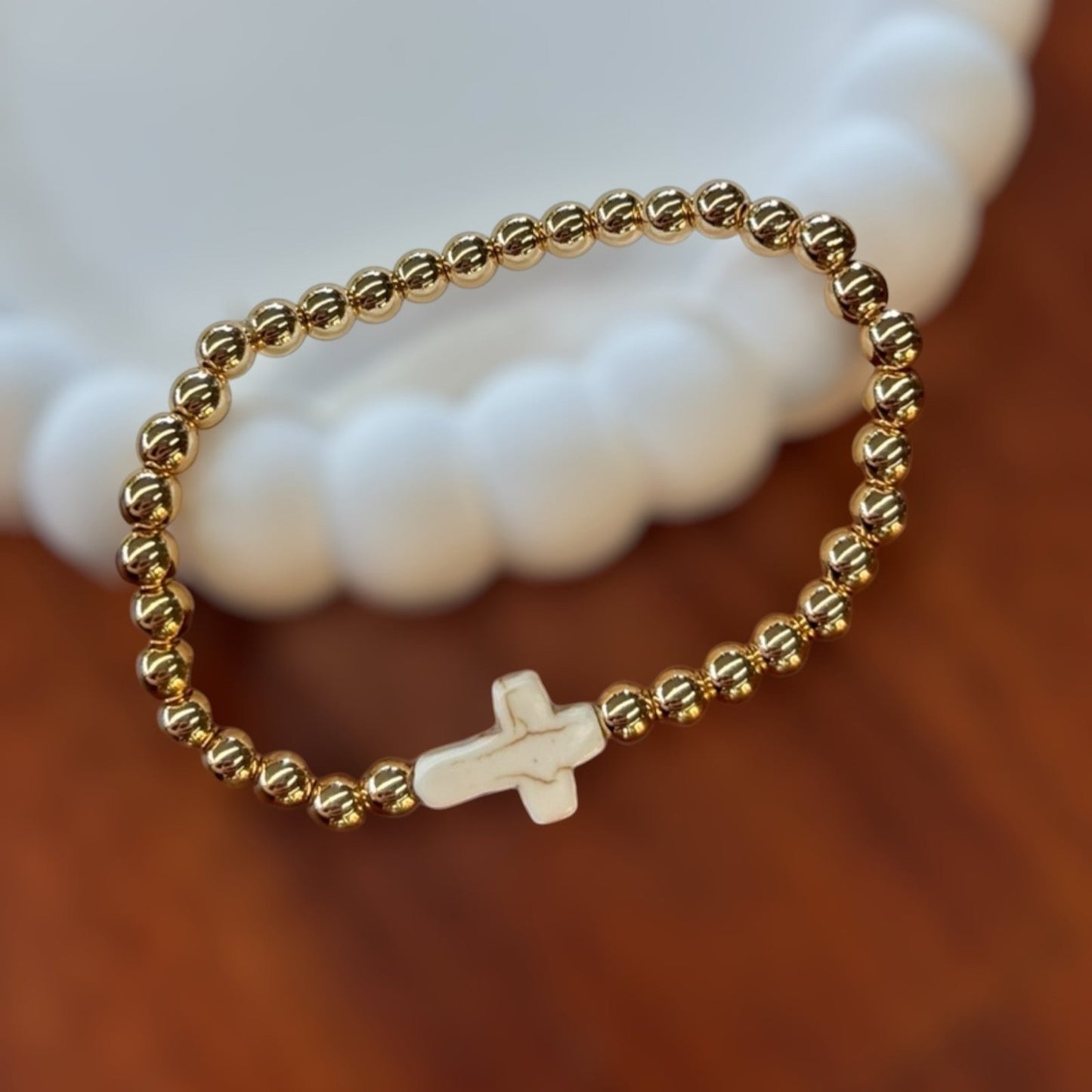 Gold Howlite Cross Bracelet