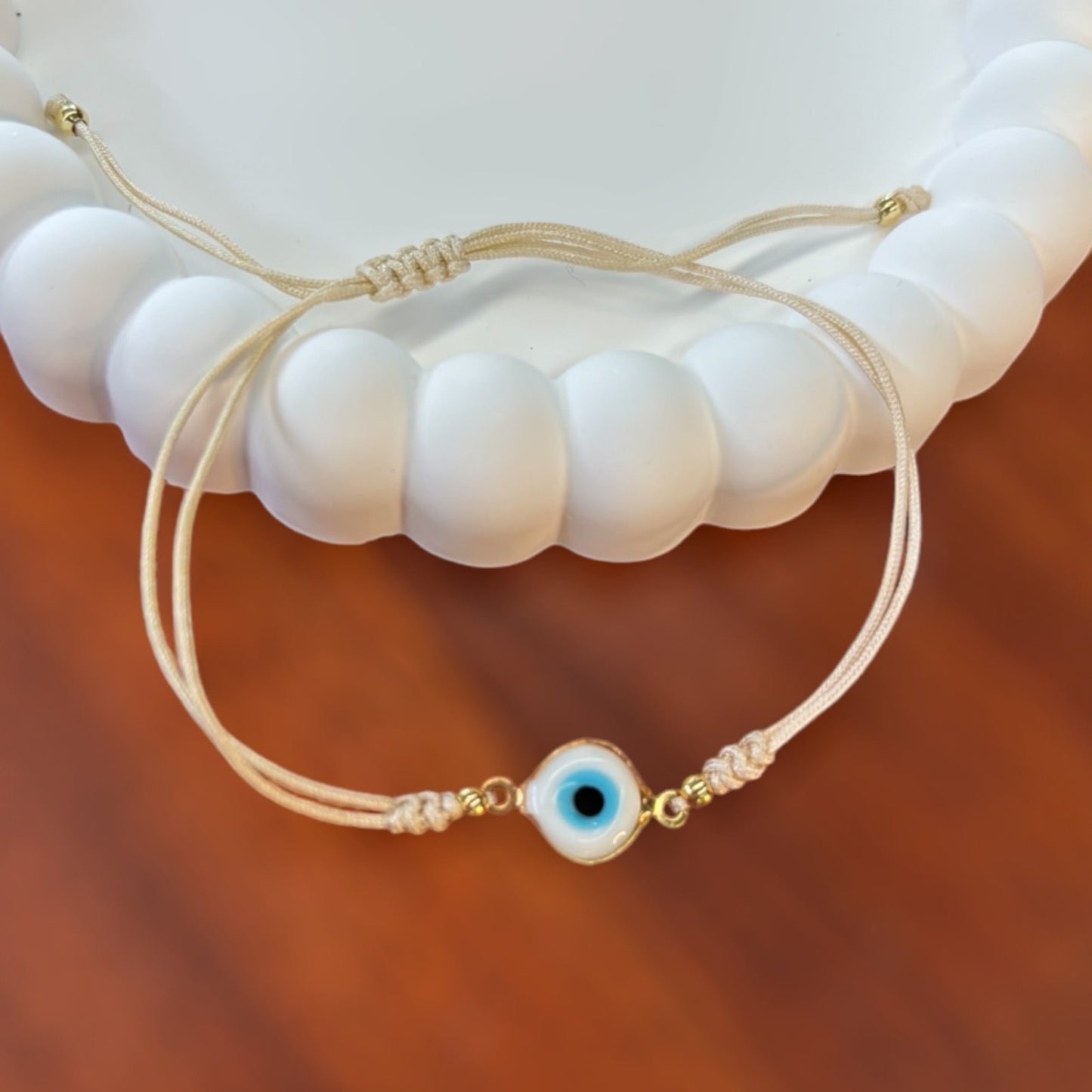 Evil Eye Cord Bracelet - Beige