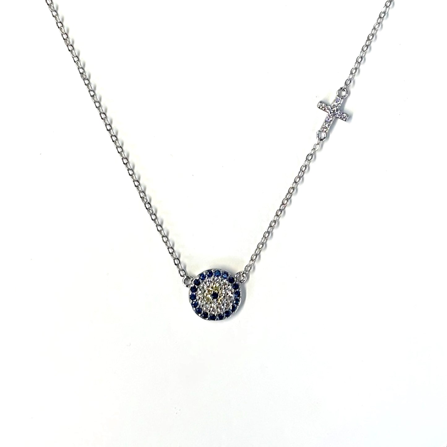 Zina Necklace – Cross & Evil Eye Pendant ✨