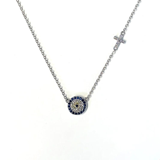 Zina Necklace – Cross & Evil Eye Pendant ✨
