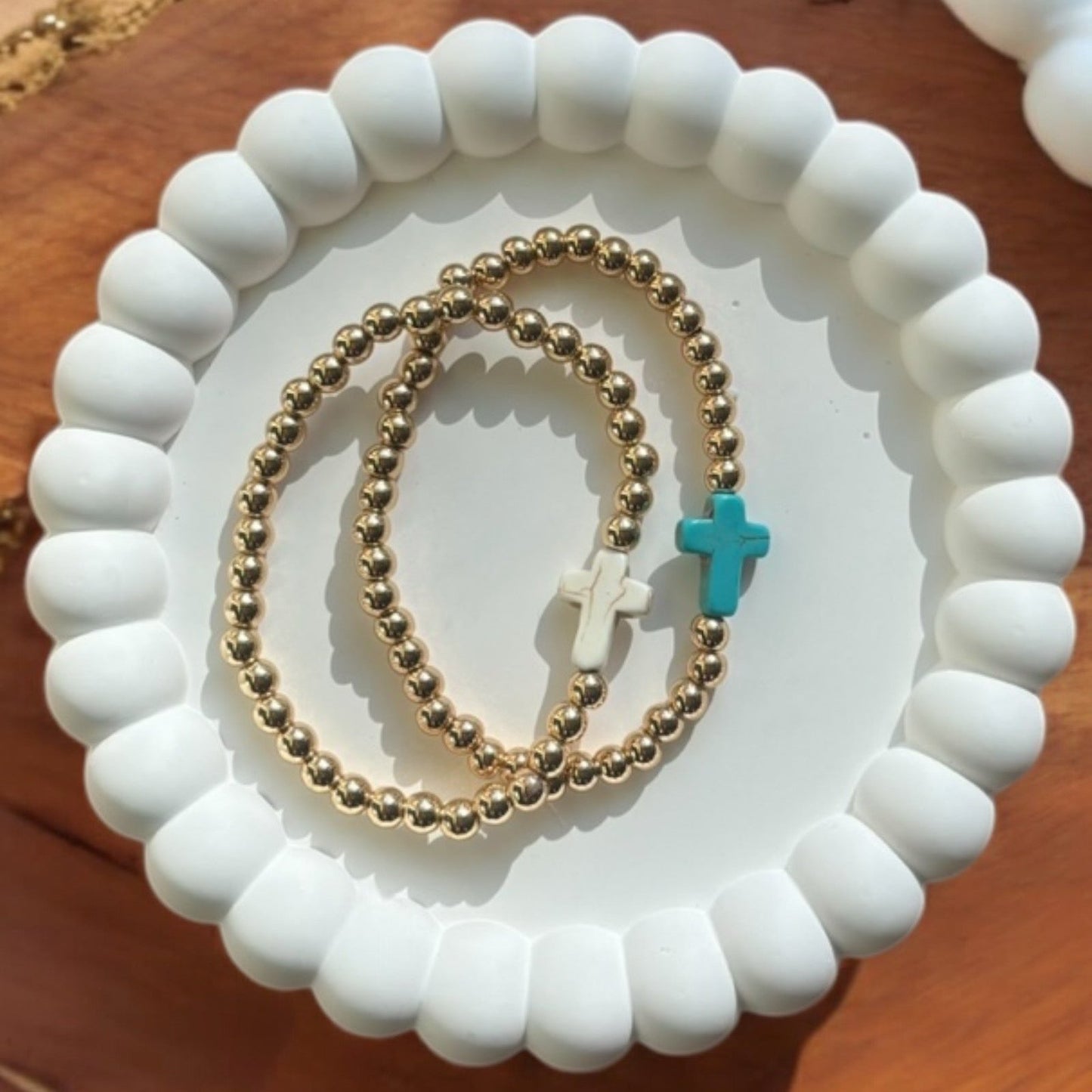 Gold Howlite Cross Bracelet