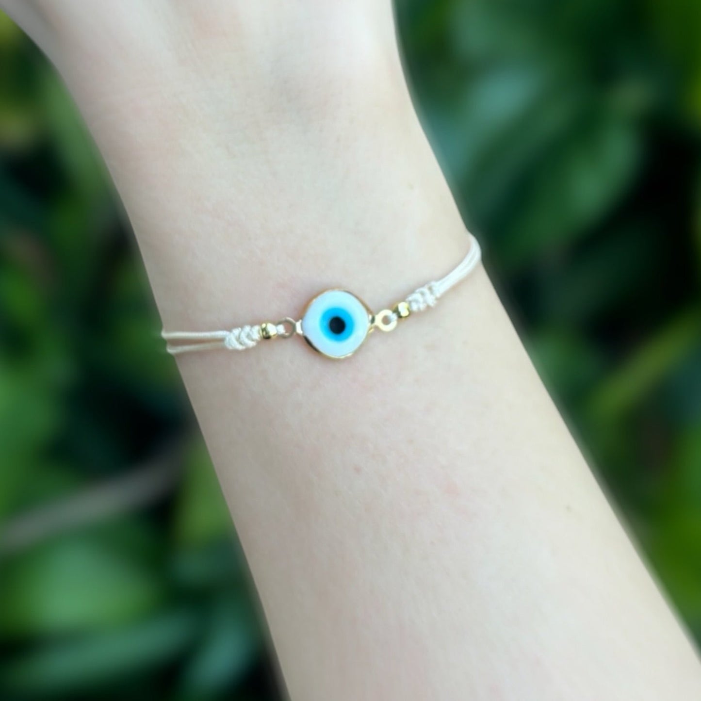 Evil Eye Cord Bracelet - Beige