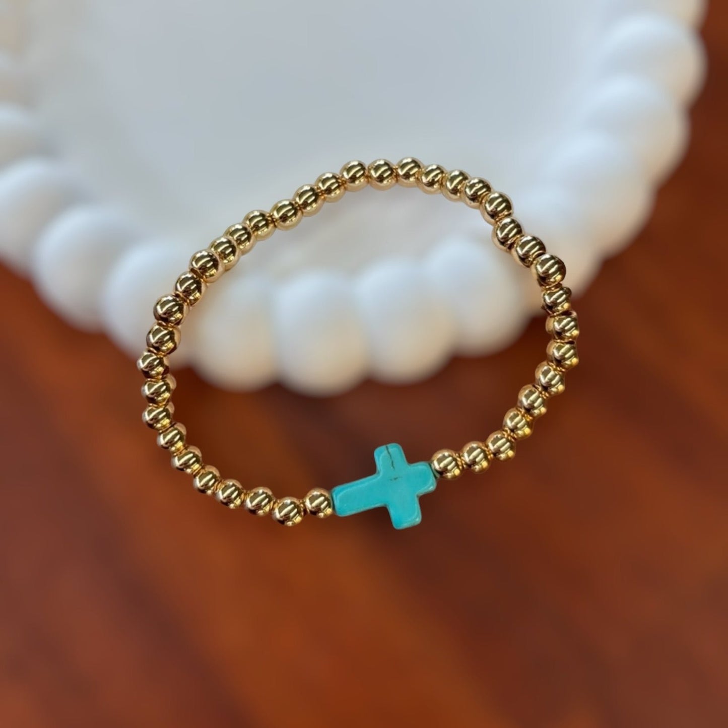 Gold Howlite Cross Bracelet