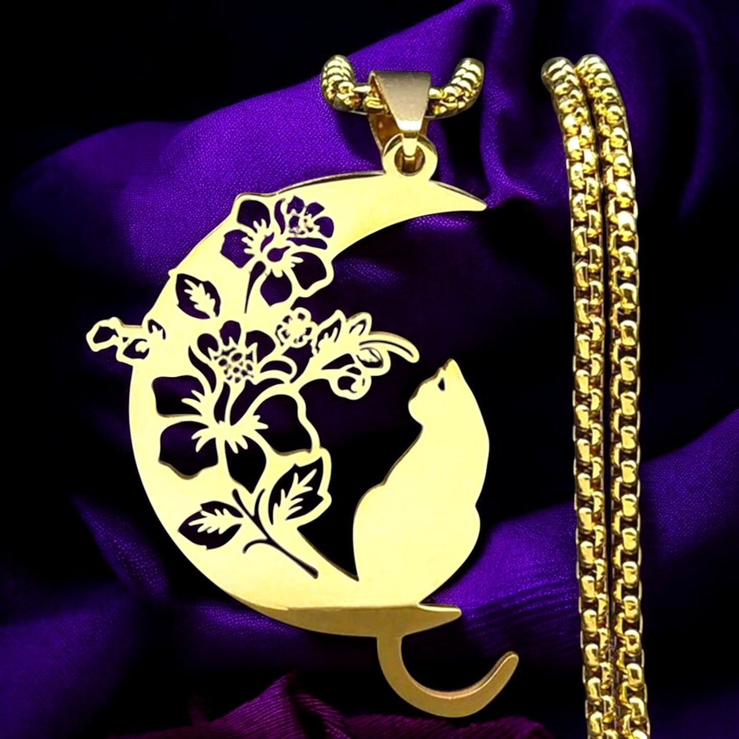 Cat Crescent Necklace 🌙🐾✨