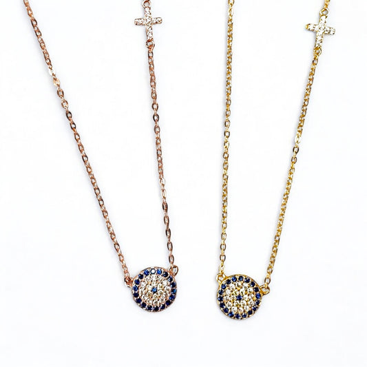 ✨ Zoe Necklace – Cross & Evil Eye Pendant ✨