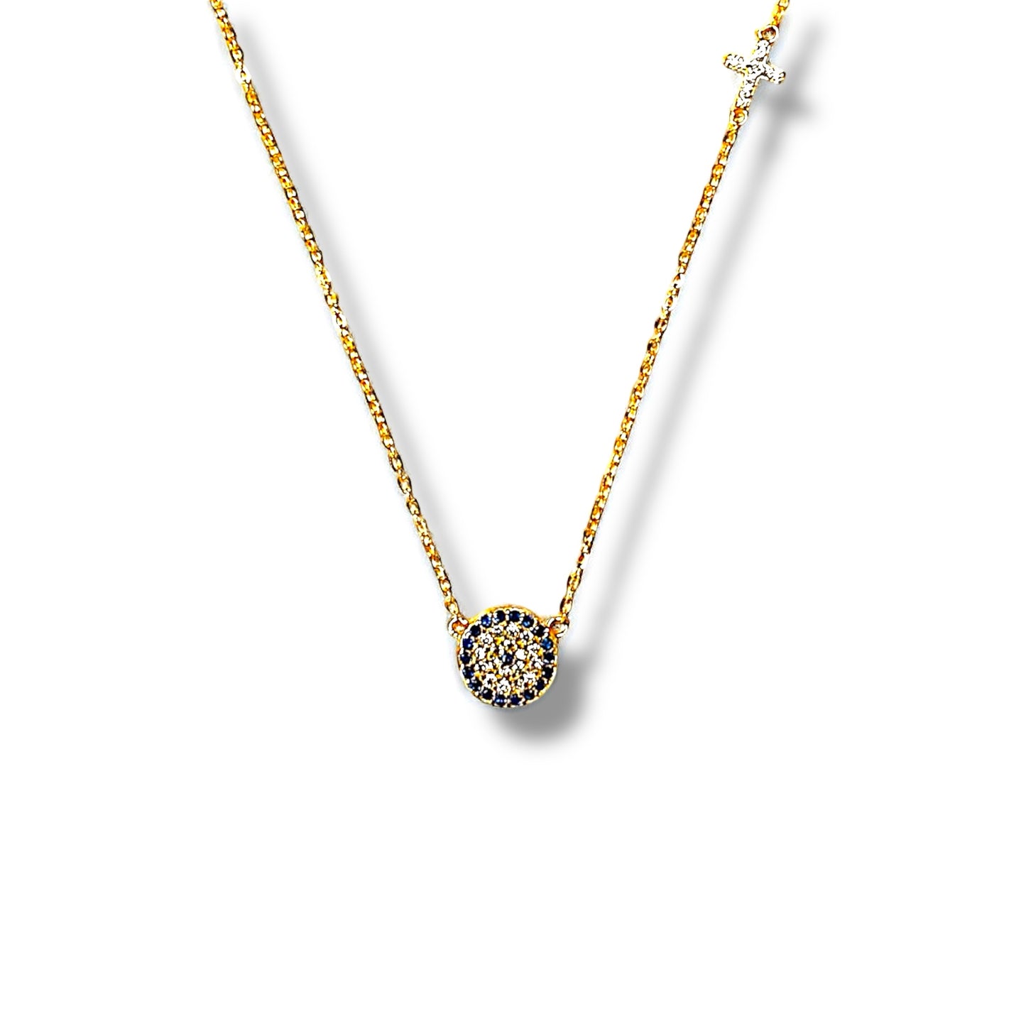 ✨ Zoe Necklace – Cross & Evil Eye Pendant ✨